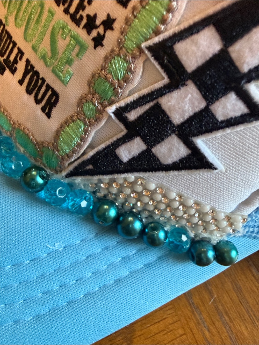 Turquoise Embellished Trucker Hat - Beaded Patch Design - Picture 2 of 5